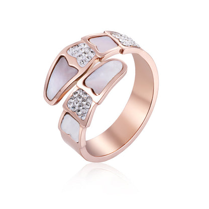 Cubic Zirconia and Shell Pangolin Scale Bypass Ring, statement rings for women, everyday style, lifestyle look