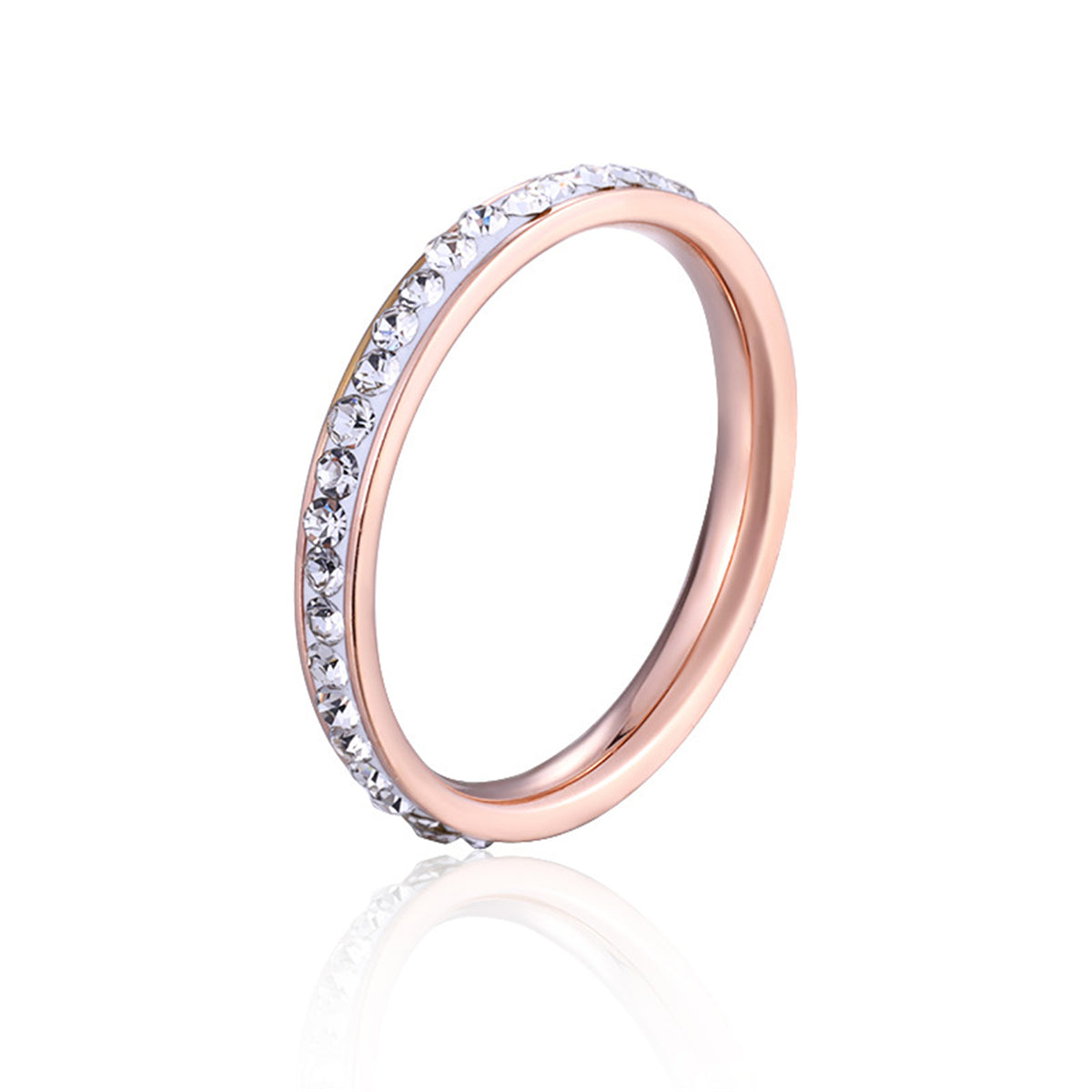 Cubic Zirconia and 18K Rose Gold-Plated Band, rose gold statement rings for women, everyday style, side view