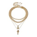 Goldtone Lock & Key Pendant Necklace Set