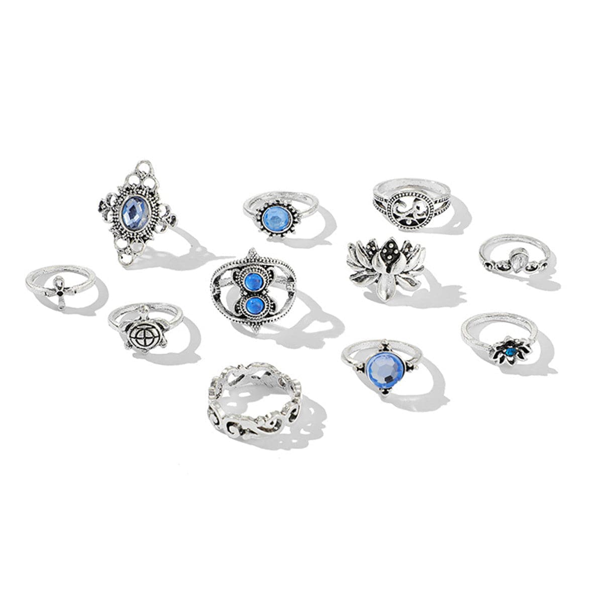 Cubic Zirconia & Silver-Plated Tortoise Ring Set