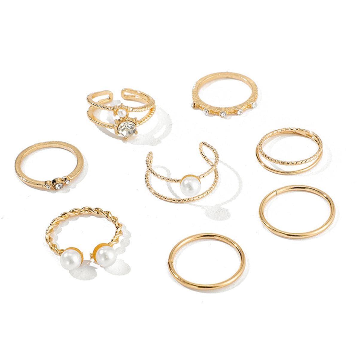 Cubic Zirconia & Pearl 18K Gold-Plated Braided-Band Ring Set