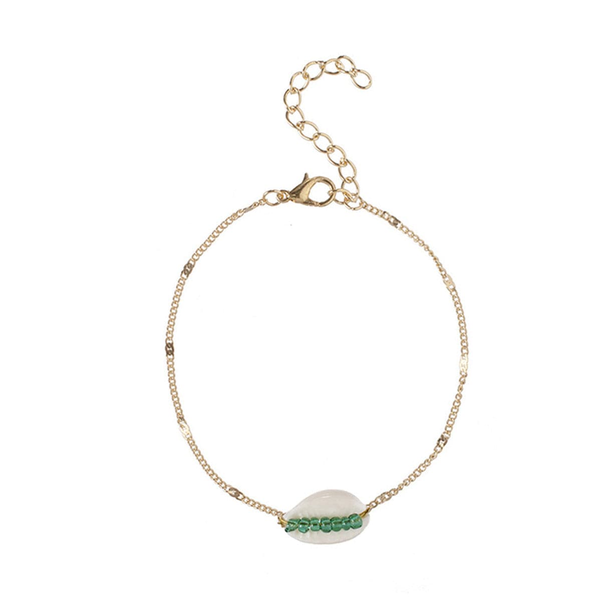 Green Agate & 18K Gold-Plated Shell Charm Bracelet Set