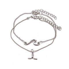Silver-Plated Fishtail Charm Anklet & Wave Charm Anklet