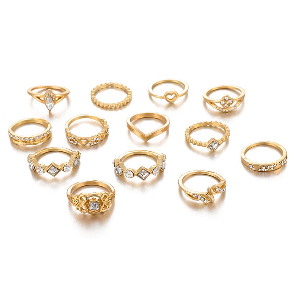 Cubic Zirconia and 18K Gold-Plated Open Alternating Heart Ring Set, jewelry gift sets for women, lifestyle look