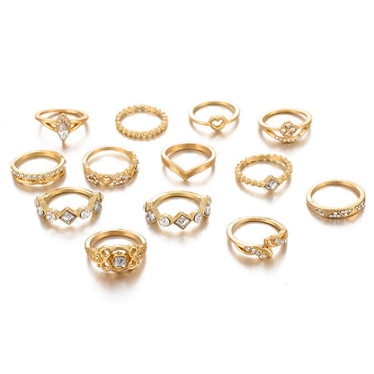 Cubic Zirconia and 18K Gold-Plated Open Alternating Heart Ring Set, jewelry gift sets for women, lifestyle look