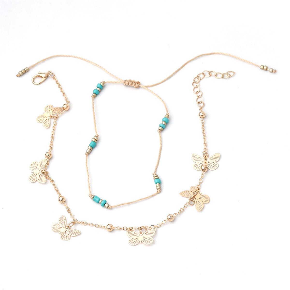 Turquoise 18K Gold-Plated Station Anklet Set
