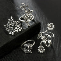 Silvertone Floral Leaf Ring Set