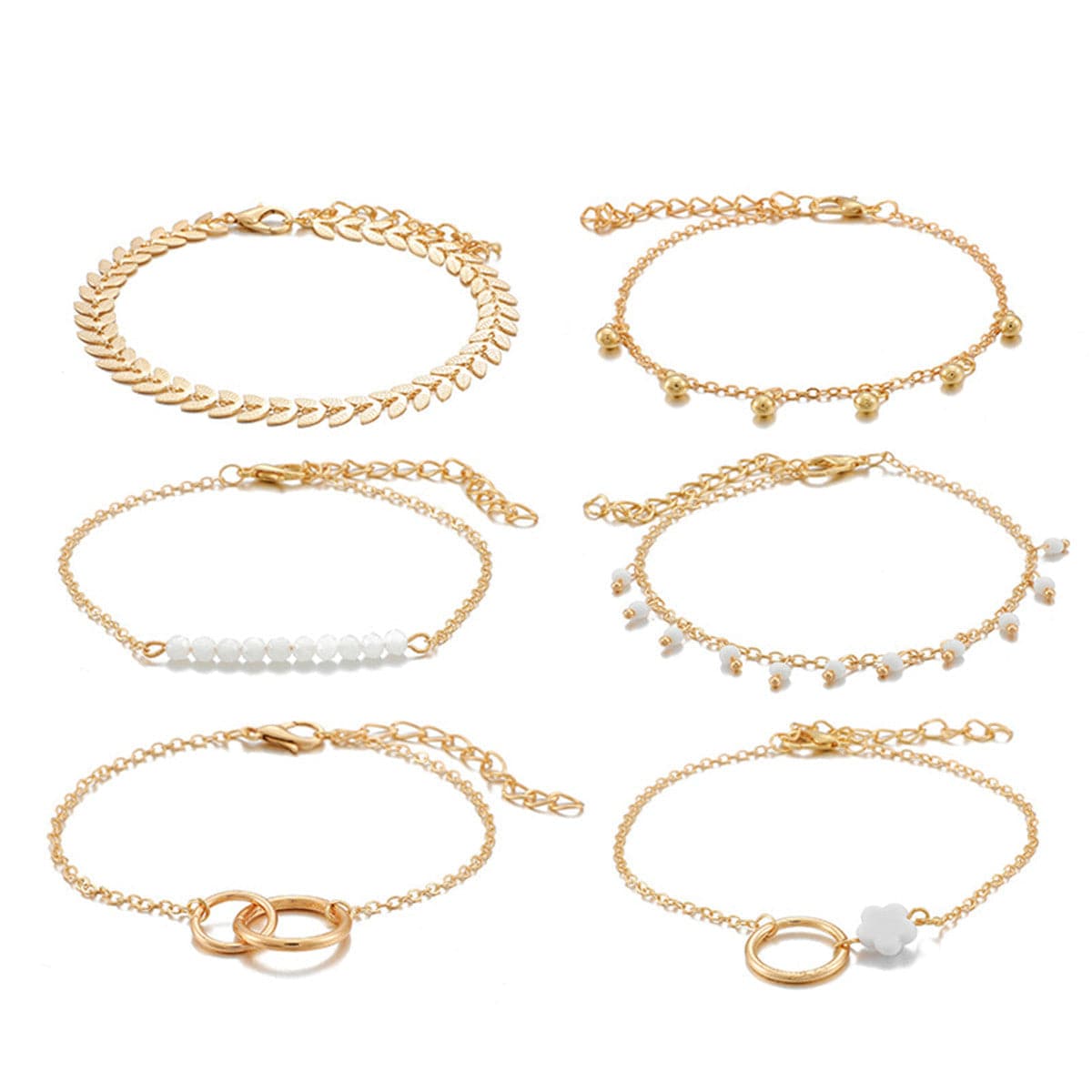 18K Gold-Plated Leaf Bracelet Set, jewelry gift sets for women, everyday style, side view