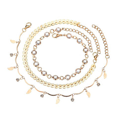 Cubic Zirconia & 18K Gold-Plated Leaf Charm Anklet Set