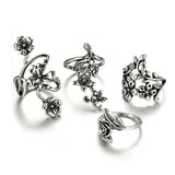 Silvertone Floral Leaf Ring Set