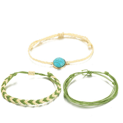 Turquoise and Polyster 18K Gold-Plated Braided Bracelet Set, jewelry gift sets for women, elegant gift for her, styled look