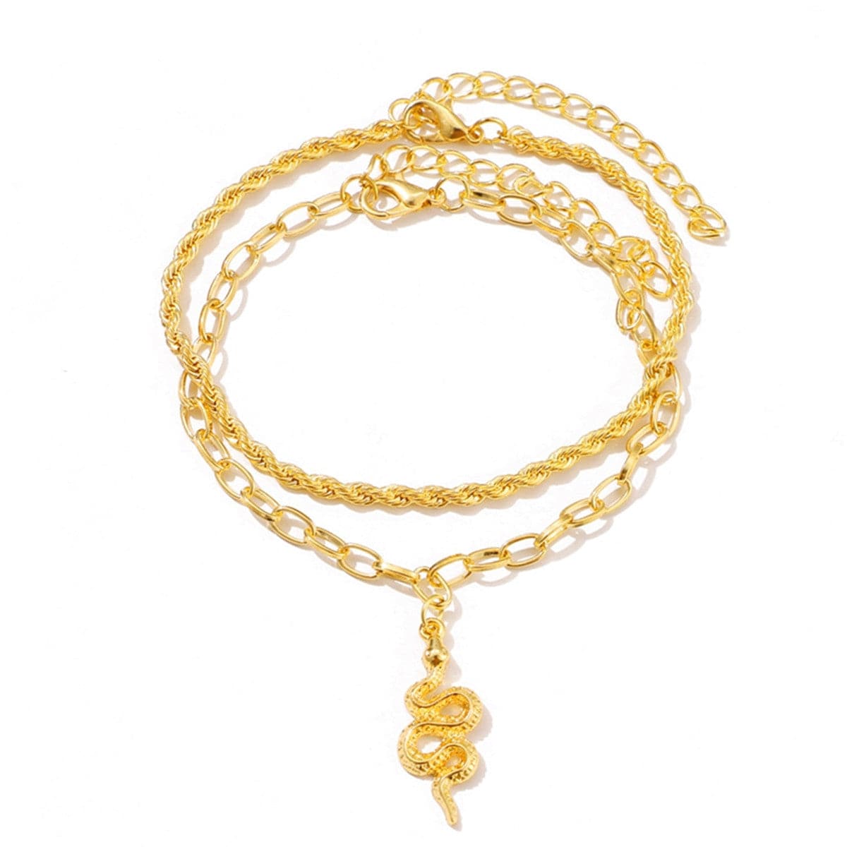 18K Gold-Plated Snake Charm Anklet and Rope Chain Anklet, jewelry gift sets for women, vintage-inspired design, side view