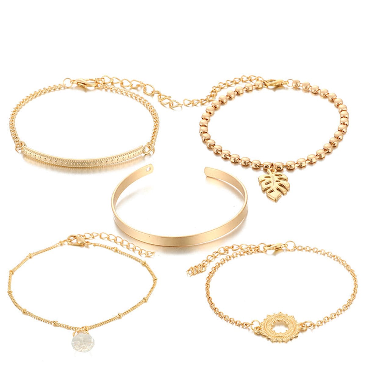 Crystal and 18K Gold-Plated Station Bracelet and Cuff Set, gold bracelet for women, vintage-inspired design, styled look