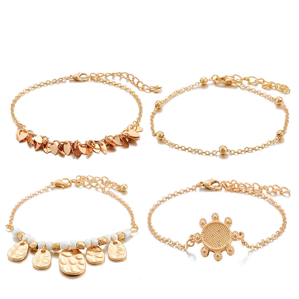 Howlite & 18K Gold-Plated Leaves Bracelet Set