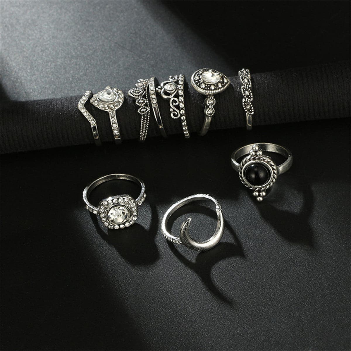 Cubic Zirconia & Silver-Plated Pavé Teardrop Ring Set