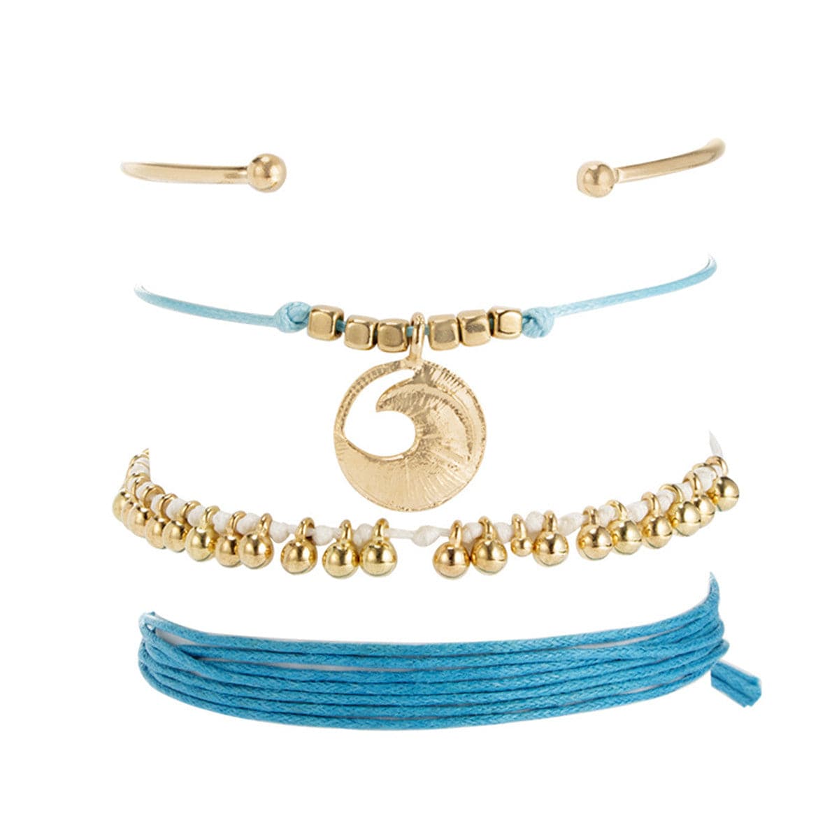 Blue & 18K Gold-Plated Wave Charm Bracelet Set