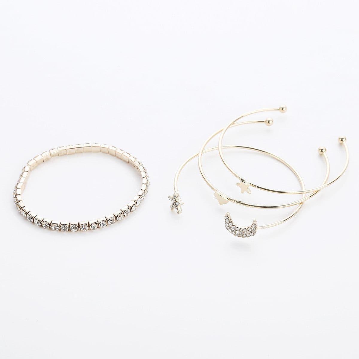 Cubic Zirconia and 18K Gold-Plated Stars Moon Bangle Cuff Set, jewelry gift sets for women, side view