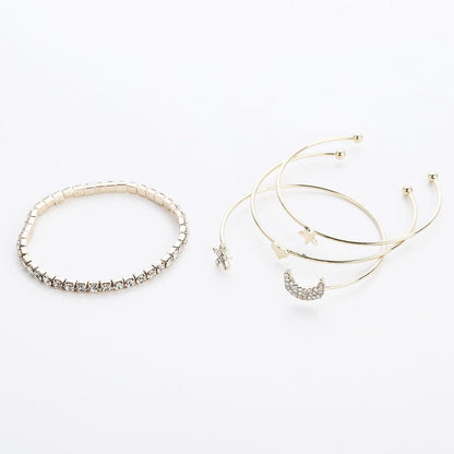 Cubic Zirconia and 18K Gold-Plated Stars Moon Bangle Cuff Set, jewelry gift sets for women, side view