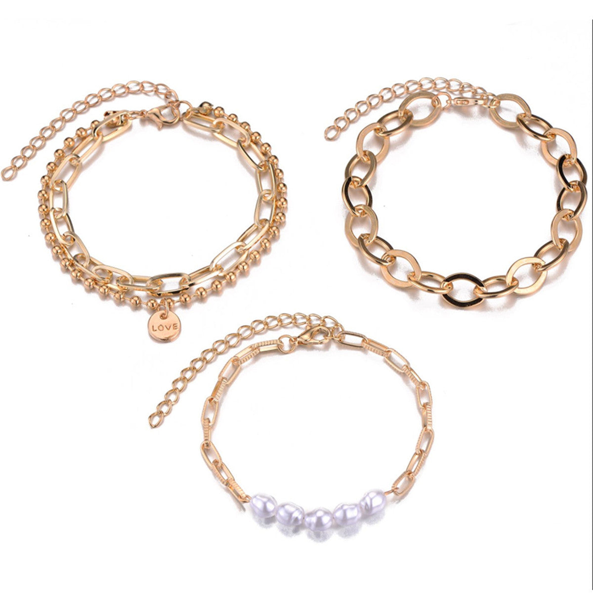 Pearl and 18K Gold-Plated Cable Chain Bracelet Set, jewelry gift sets for women, elegant gift for her, lifestyle look