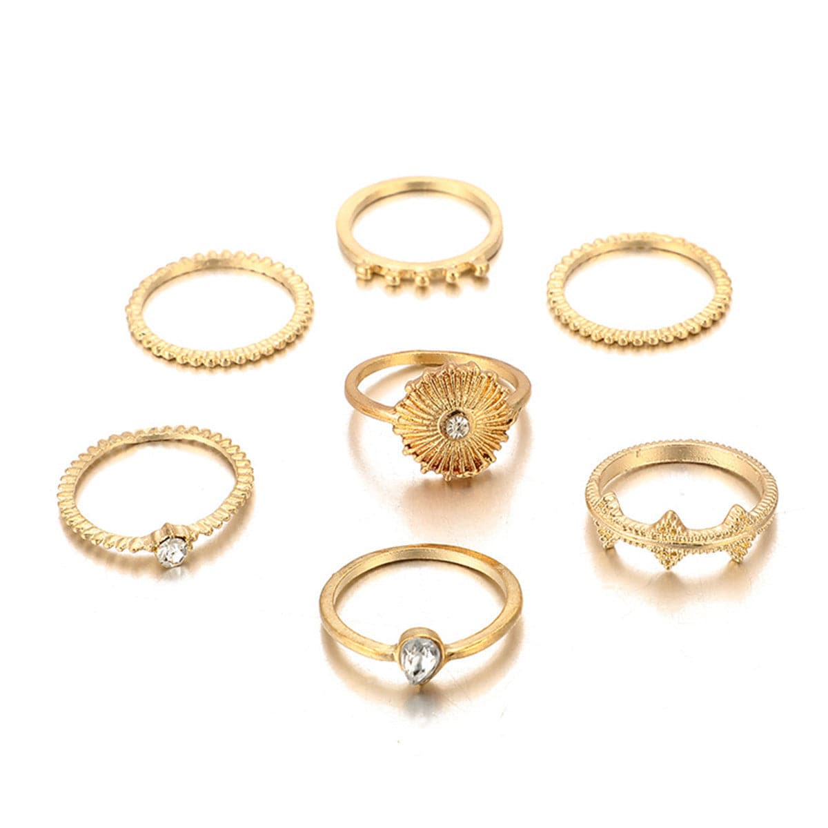 Cubic Zirconia & 18K Gold-Plated Teardrop Ring Set