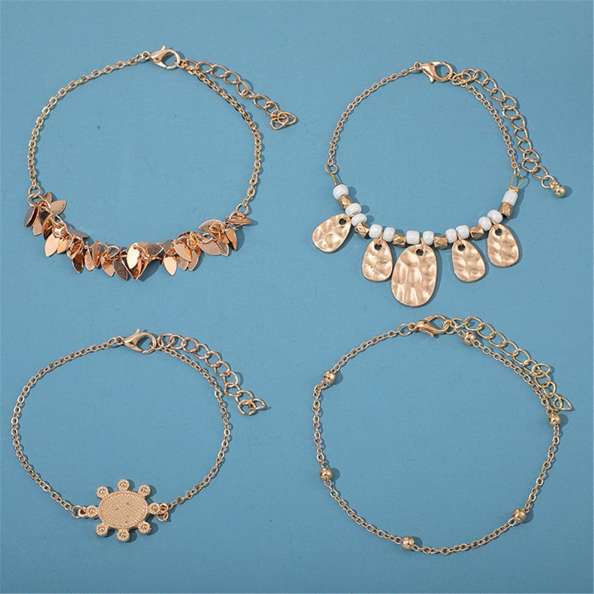 Howlite & 18K Gold-Plated Leaves Bracelet Set