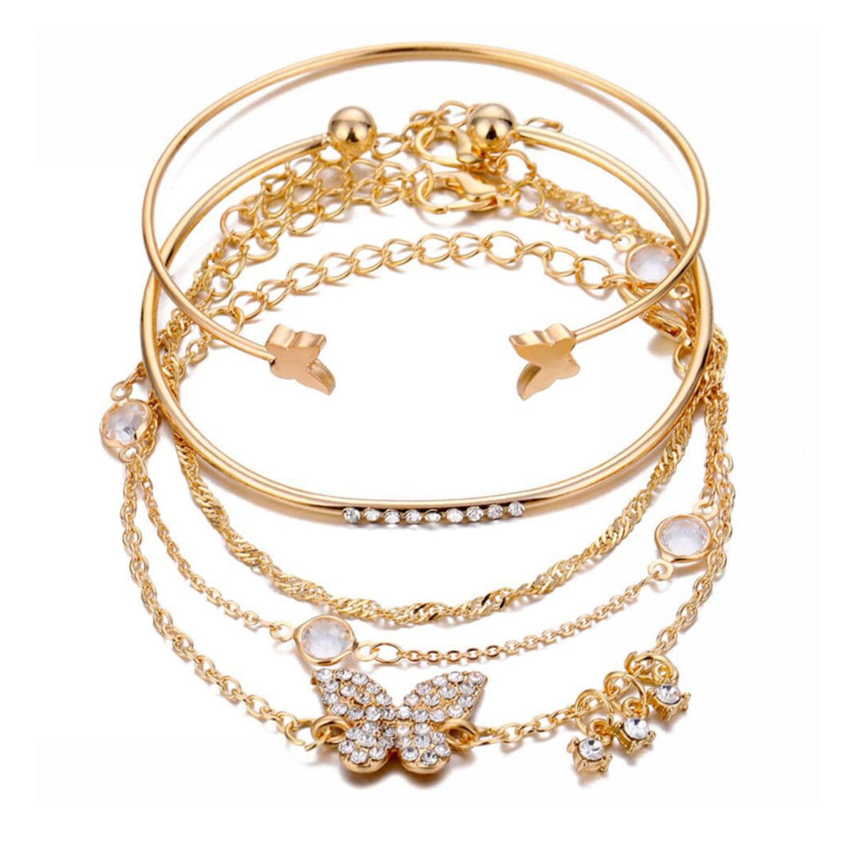 Cubic Zirconia and 18K Gold-Plated Butterfly Bracelet Set, jewelry gift sets for women, everyday style, side view