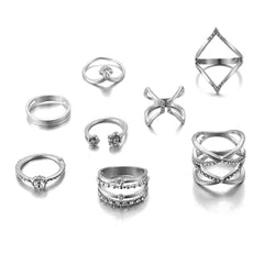 Cubic Zirconia & Silver-Plated Geometric Ring Set