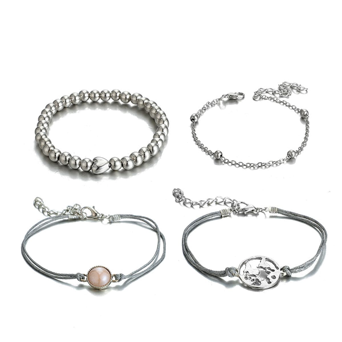 Silver-Plated Globe Charm Bracelet Set, jewelry gift sets for women, botanical inspired, styled look