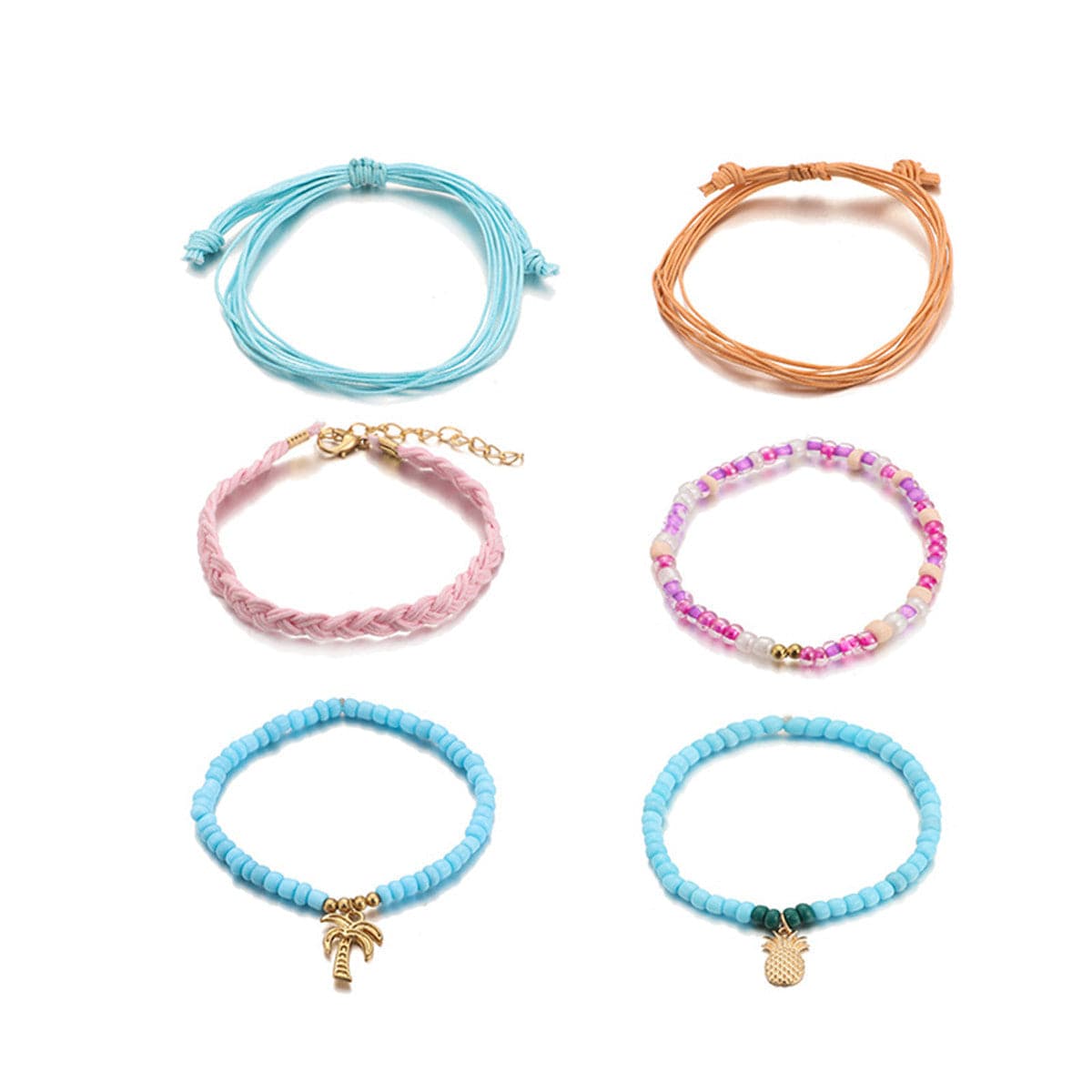 Turquoise & Polyster 18K Gold-Plated Pineapple Bracelet Set