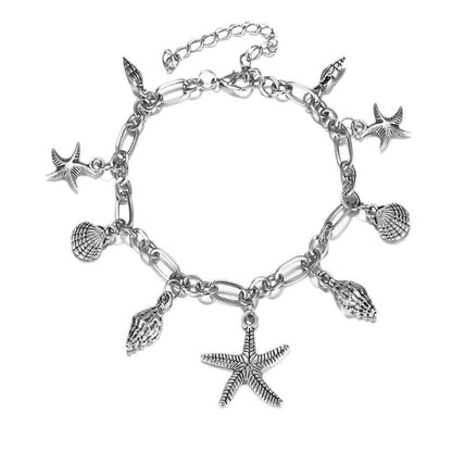 Silver-Plated Starfish Charm Anklet, silver anklet bracelet, botanical inspired, lifestyle look