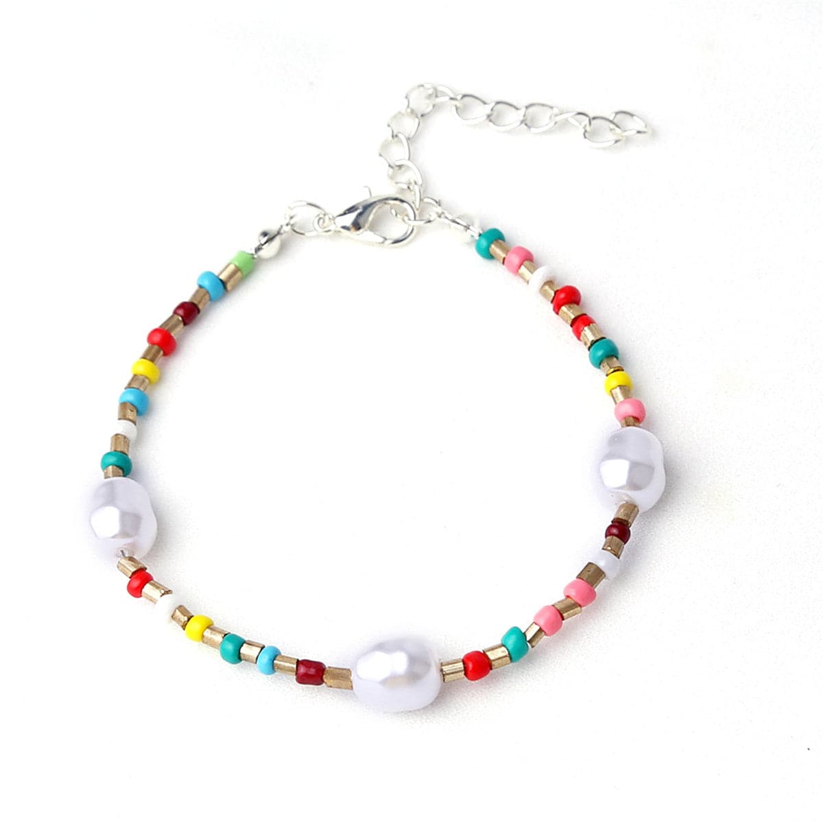 Pearl and Multi-Colored Howlite Beaded Anklet, anklet bracelet, botanical inspired, front view