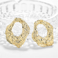 18k Gold-Plated Wrinkled Geometry Hoop Drop Earrings