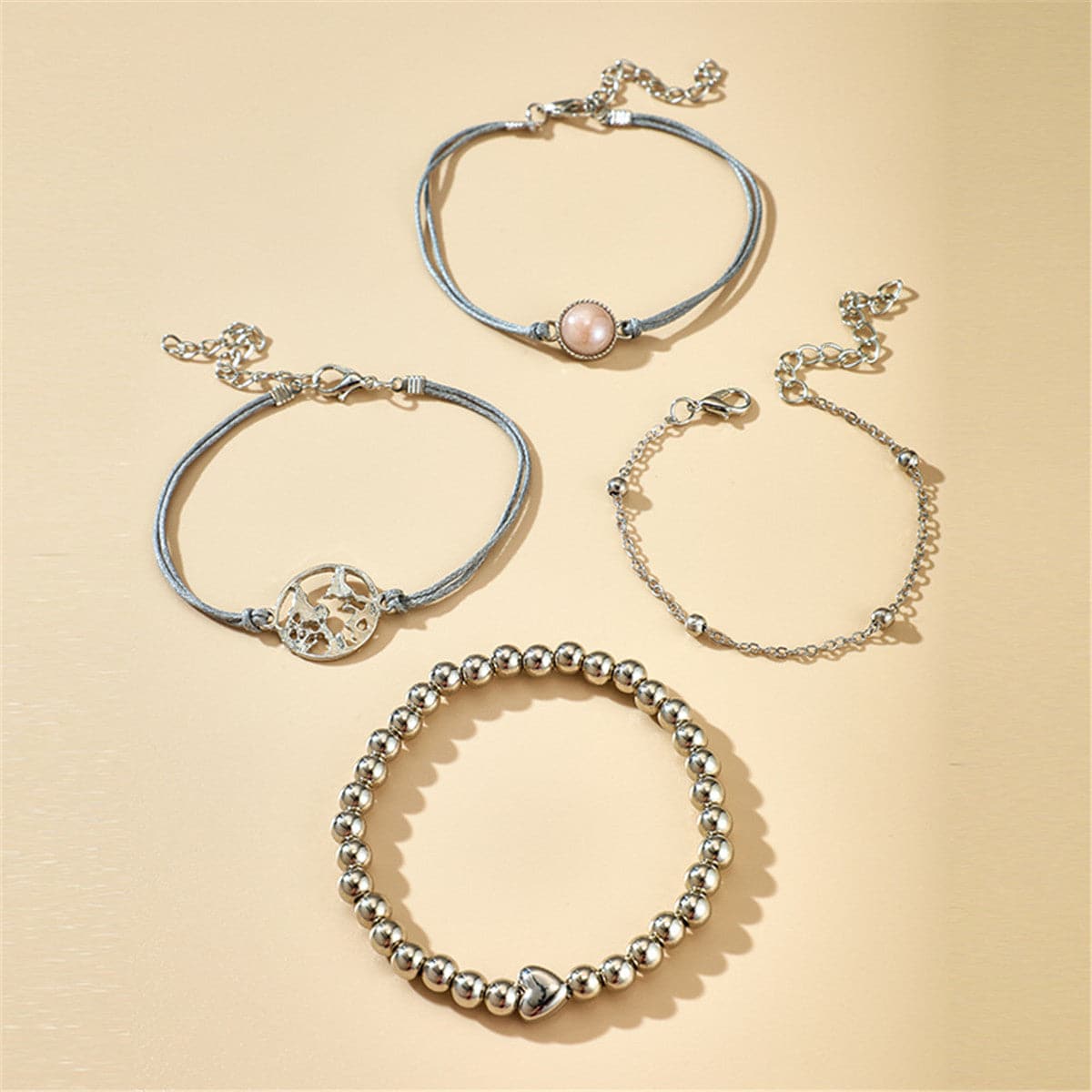 Silver-Plated Globe Charm Bracelet Set, jewelry gift sets for women, botanical inspired, side view