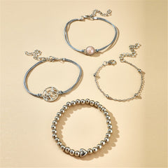 Silver-Plated Globe Charm Bracelet Set