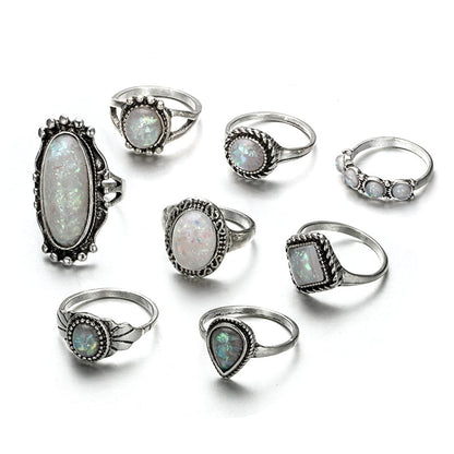 Iridescent and Silver-Plated Long Oval Ring Set, jewelry gift sets for women, elegant gift for her, styled look