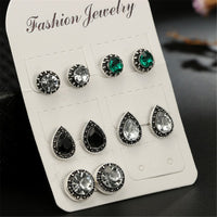 Green Crystal & Silver-Plated Stud Earrings Set