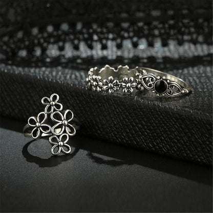 Black and Silver-Plated Botany Ring Set, jewelry gift sets for women, everyday style, styled look