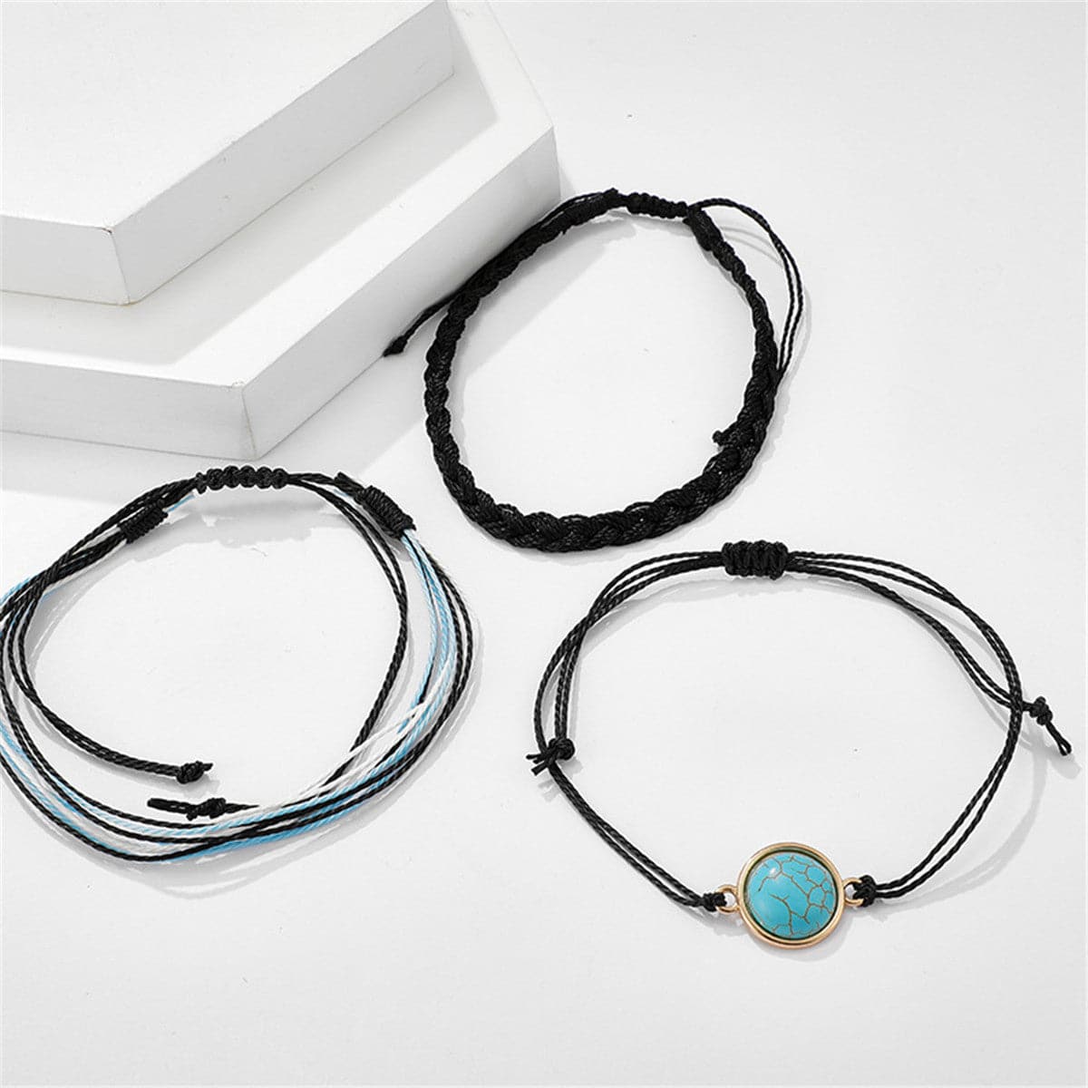 Turquoise & Polyster 18K Gold-Plated Adjustable Bracelet Set