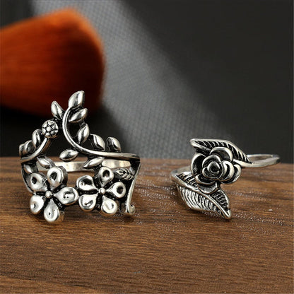 Silver-Plated Floral Leaf Ring Set, jewelry gift sets for women, vintage-inspired design, styled look