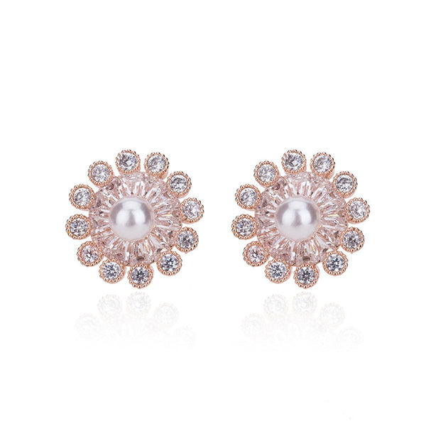 Cubic Zirconia & Pearl Snowflake Stud Earrings