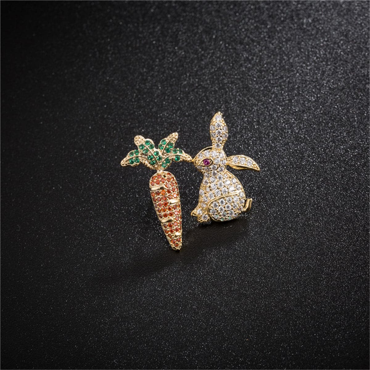 Cubic Zirconia & 18K Rose Gold-Plated Rabbit & Carrot Stud Earrings