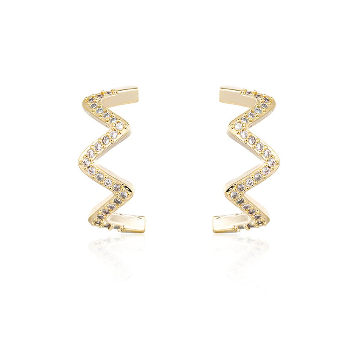 Cubic Zirconia and 18K Gold-Plated Wave Stud Earrings, gold stud earrings for women, elegant gift for her, side view