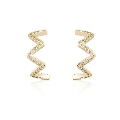 Cubic Zirconia and 18K Gold-Plated Wave Stud Earrings, gold stud earrings for women, elegant gift for her, side view