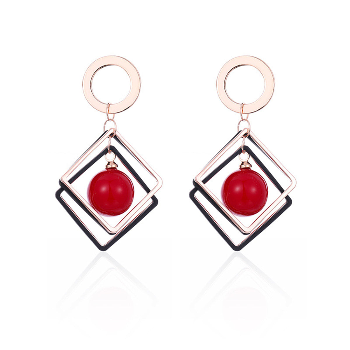 Red Pearl and 18K Rose Gold-Plated Rhombus Drop Earrings, rose gold drop earrings for women, elegant gift for her, side view