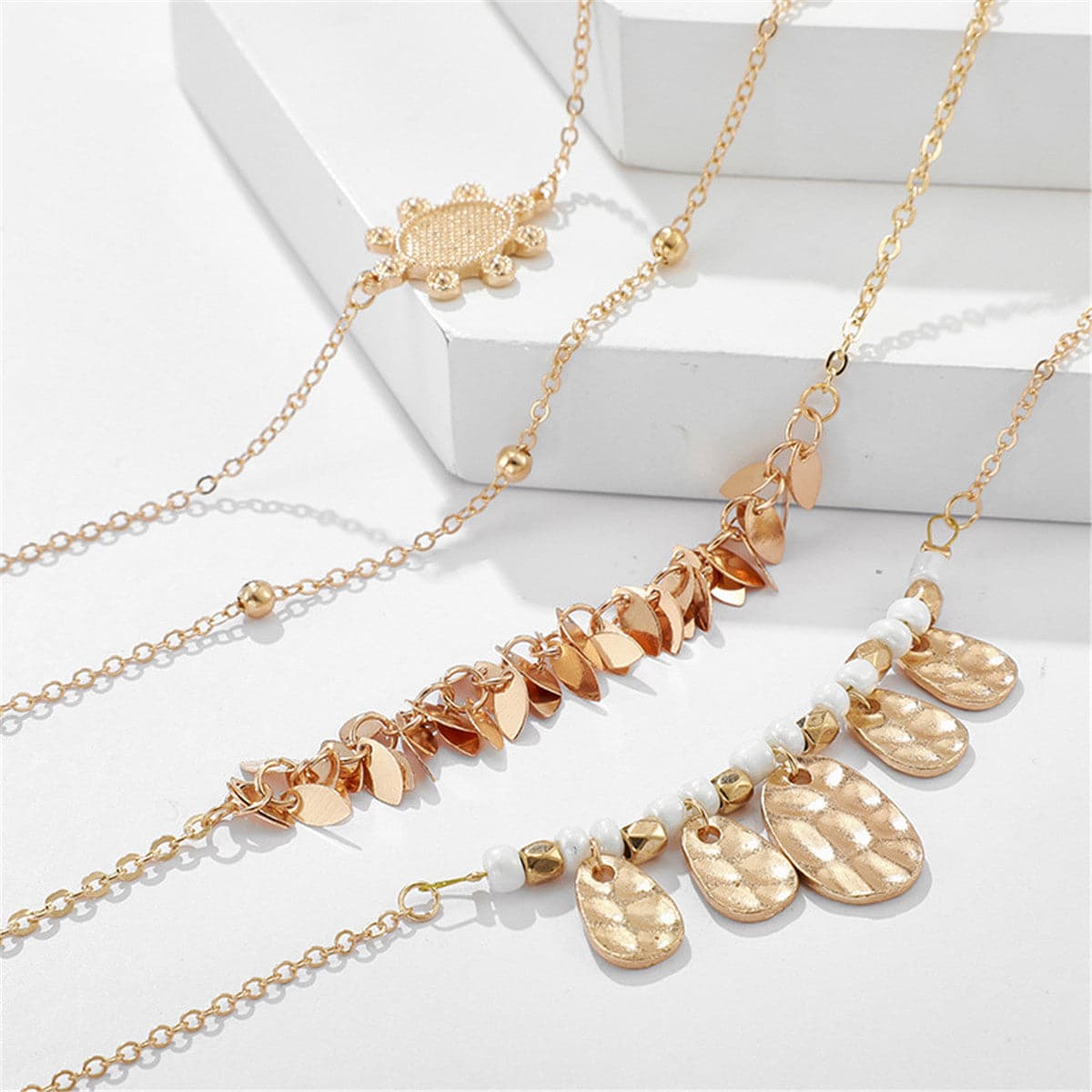 Howlite & 18K Gold-Plated Leaves Bracelet Set