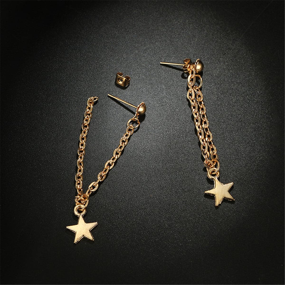18K Gold-Plated Cable Chain Star Ear Jackets, gold drop earrings for women, dainty minimalist design, lifestyle look