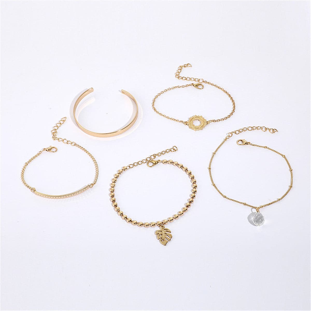 Crystal and 18K Gold-Plated Station Bracelet and Cuff Set, gold bracelet for women, vintage-inspired design, side view