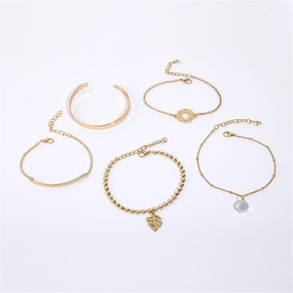 Crystal and 18K Gold-Plated Station Bracelet and Cuff Set, gold bracelet for women, vintage-inspired design, side view
