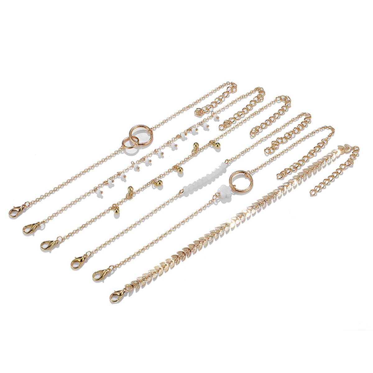 18K Gold-Plated Leaf Bracelet Set, jewelry gift sets for women, everyday style, detail close-up