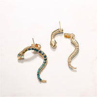 Blue Cubic Zirconia & 18k Gold-Plated Snake Drop Earrings